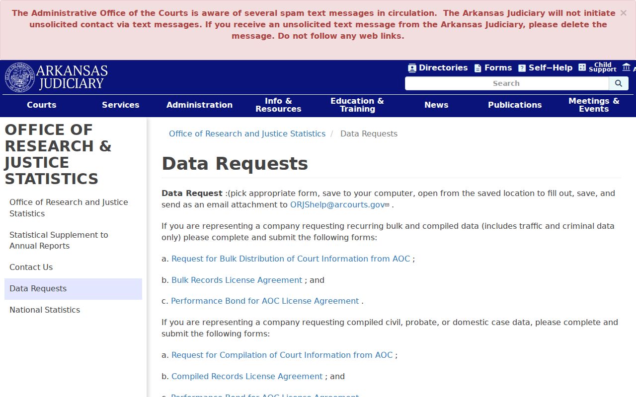 Poinsett County court records AOC compiled data request options