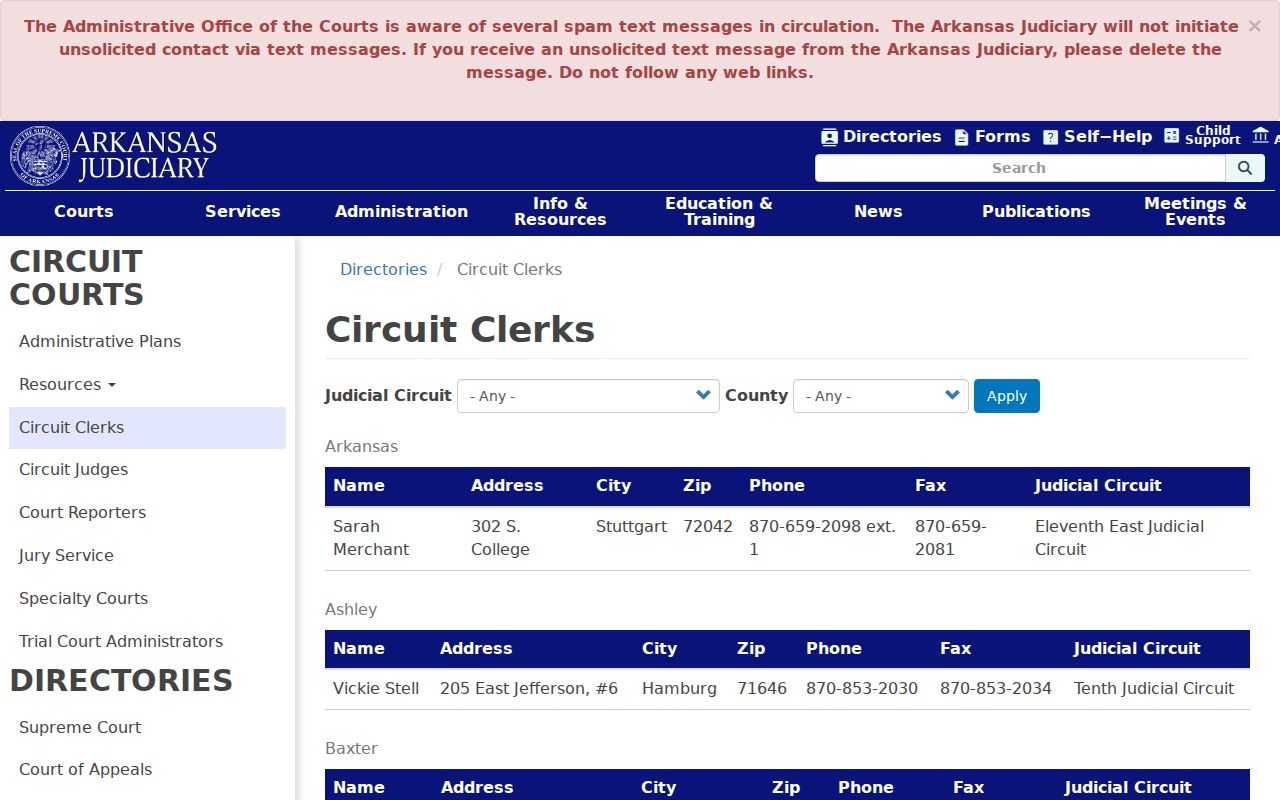 Poinsett County Circuit Clerk directory for criminal court docket records