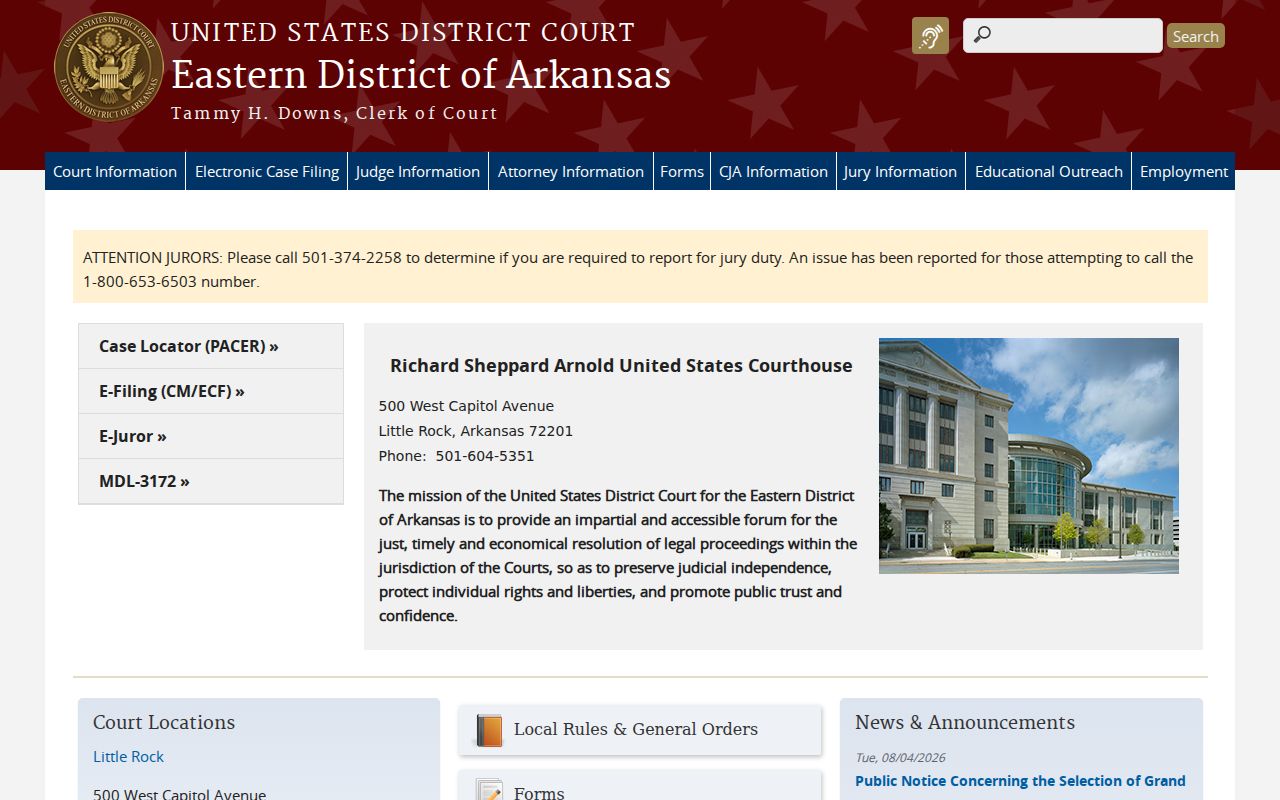 Federal court docket source for Poinsett County Arkansas